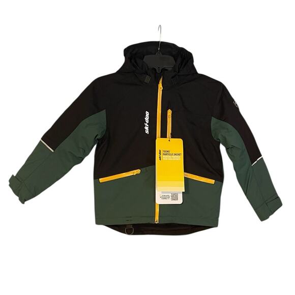 Ski-Doo Teens' Size 7 NEW Unisex Hooded Radiant Particle Jacket Black Green NWT - Picture 2 of 12